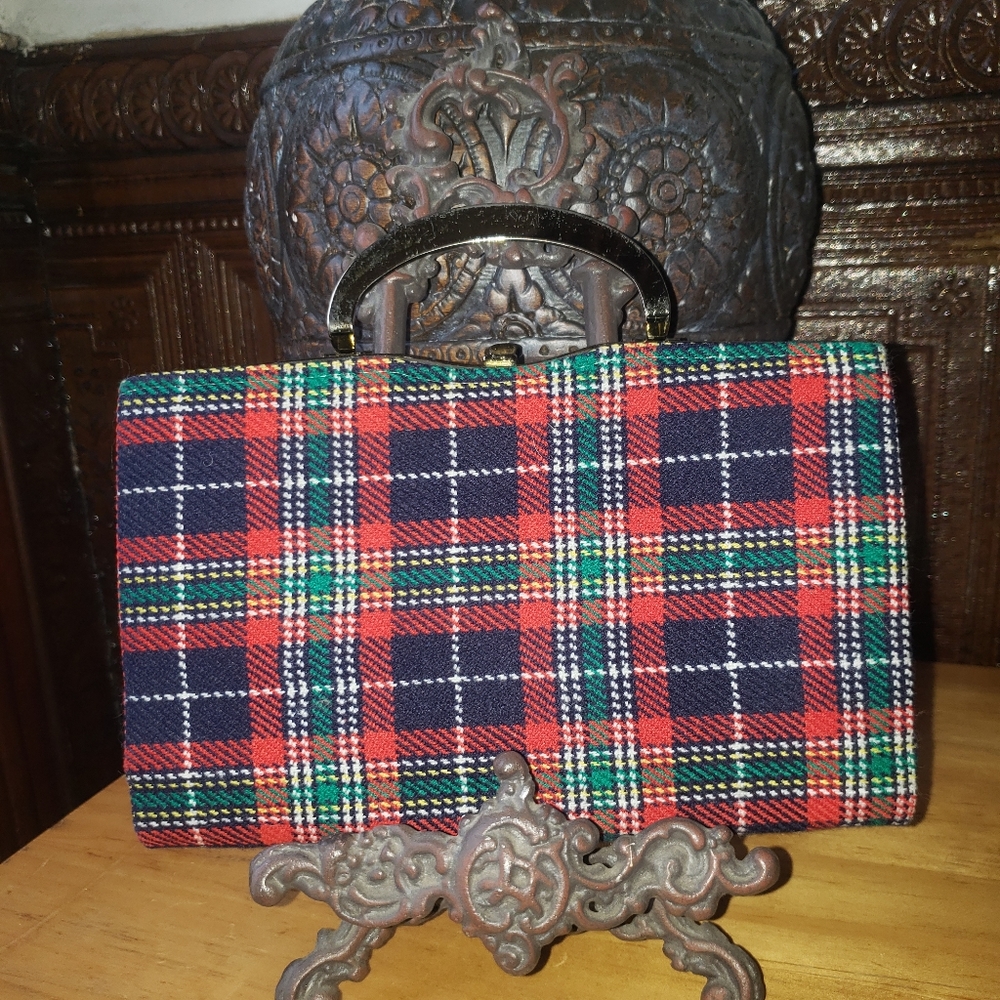 Vintage Plaid Clutch w/ gold Handle
